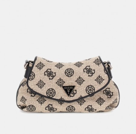 Guess Beyza Flap Shoulder Bag, Black Logo