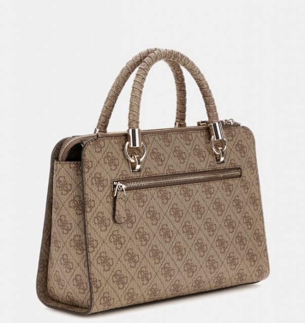Guess Orlina Logo Society Satchel, Latte Logo/Brown