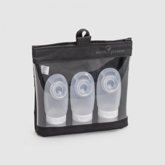 North Pioneer Toiletry Kit 3 Pcs Silicon Bottle, Black