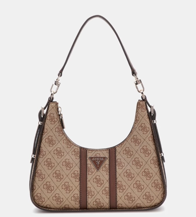 Guess Noreen Top Zip Shoulder Bag , Latte Logo/Brown